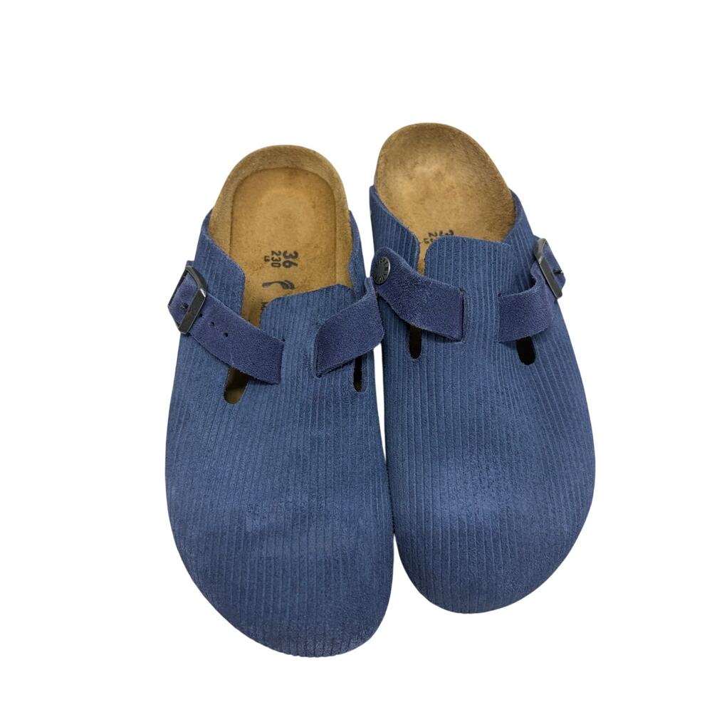 Birkenstock Boston Suede Leather Embossed Sz 36 5.5 Blue